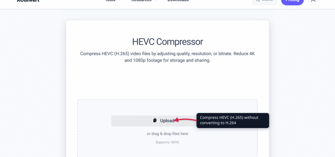 The xconvert HEVC compressor for reducing H.265 video file sizes