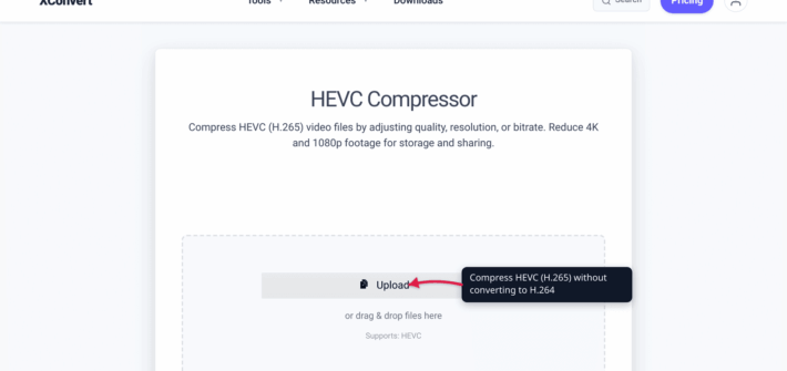 The xconvert HEVC compressor for reducing H.265 video file sizes