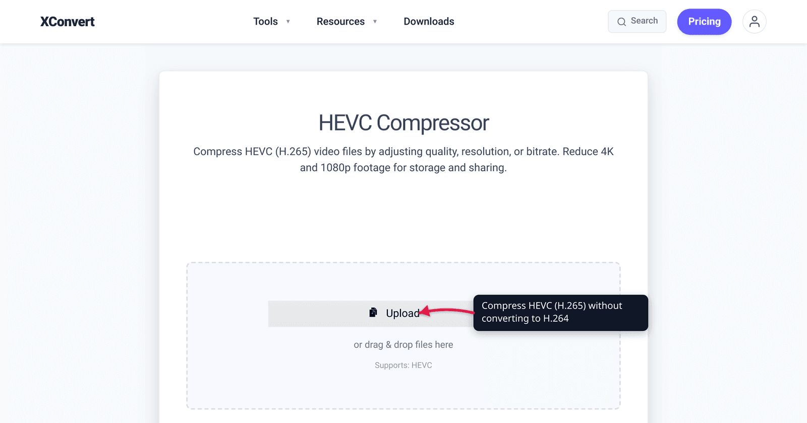 The xconvert HEVC compressor for reducing H.265 video file sizes