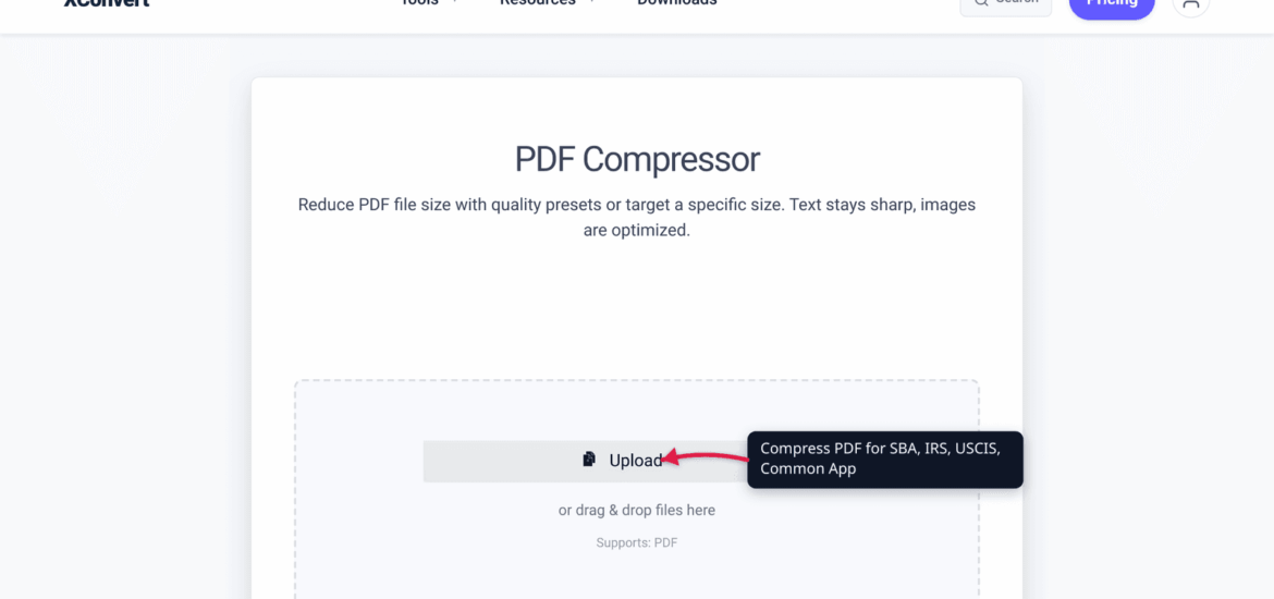 The xconvert PDF compressor for government form uploads