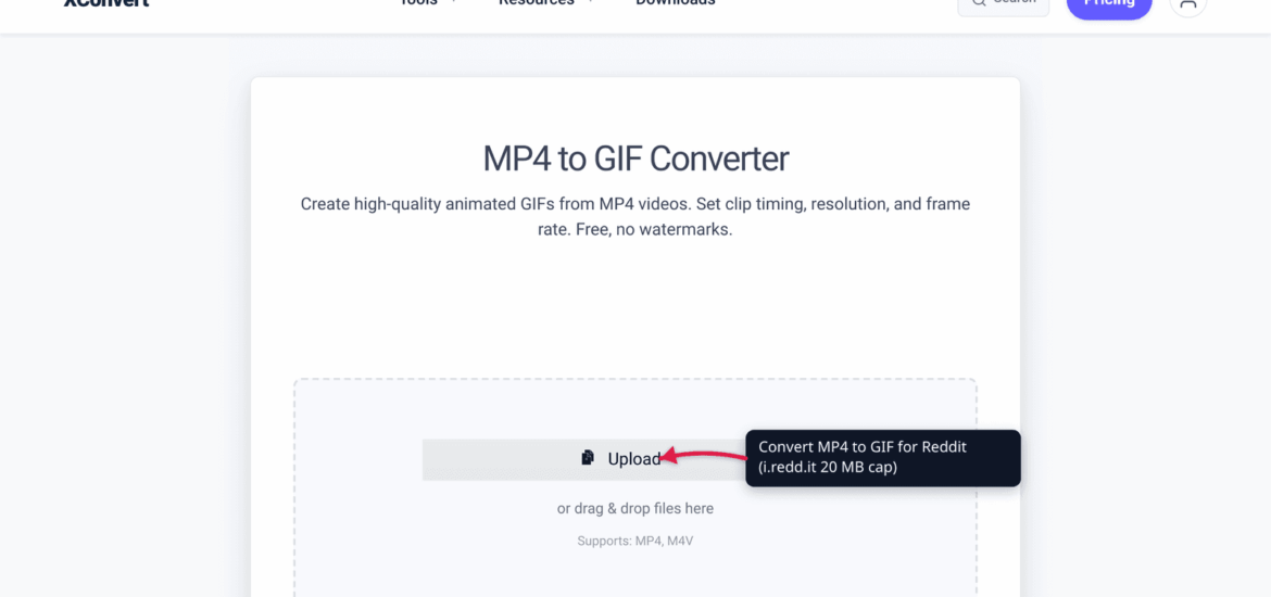 The xconvert MP4 to GIF converter ready to convert a video for Reddit upload