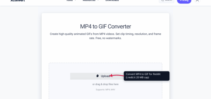 The xconvert MP4 to GIF converter ready to convert a video for Reddit upload