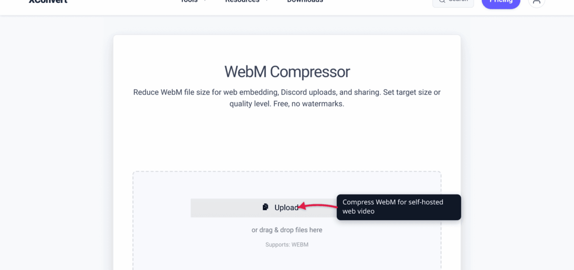 The xconvert WebM compressor for self-hosted video