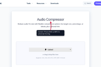 The xconvert audio compressor showing the MP3 output format selected, illustrating compression of an iPhone voice memo for email or AirDrop sharing