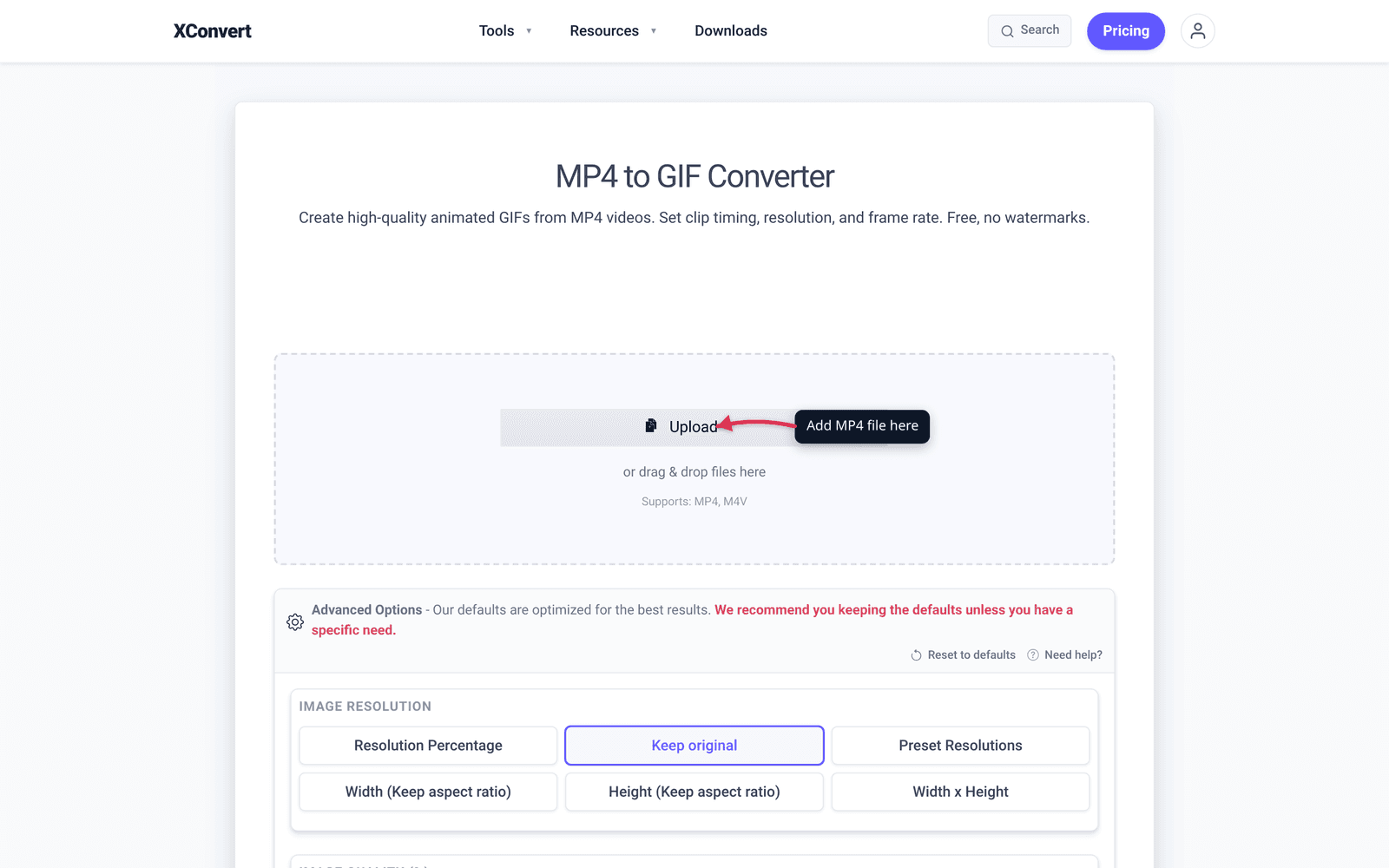 MP4 to GIF converter showing upload area for converting Reddit-bound video content
