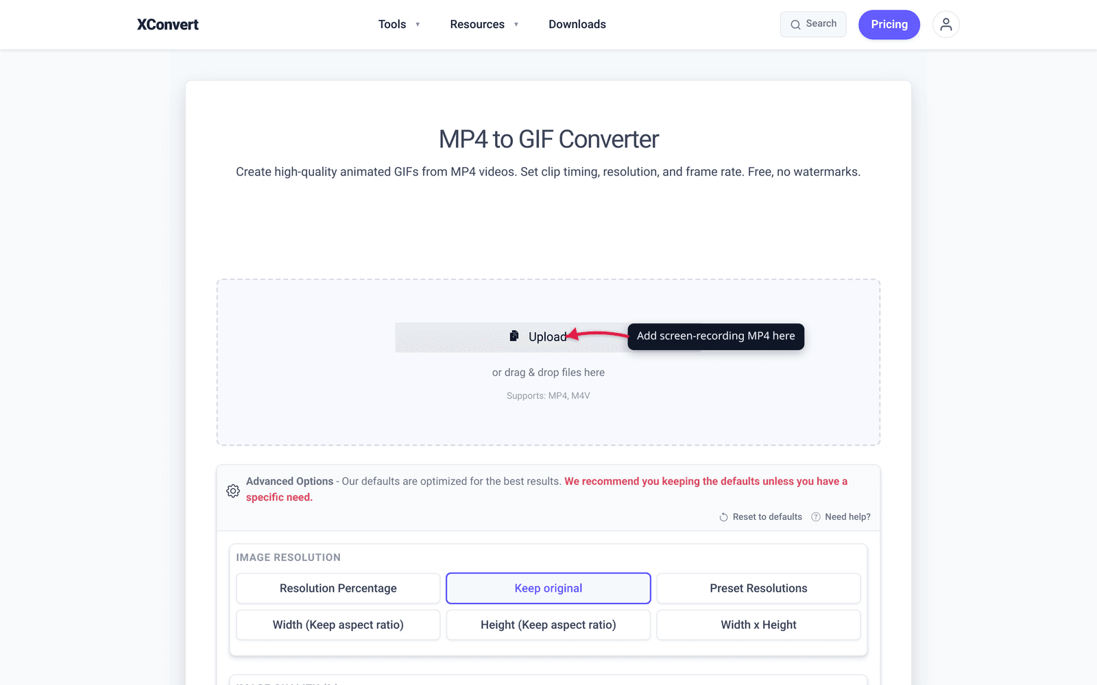 MP4 to GIF converter tool showing the Add Files button and conversion options