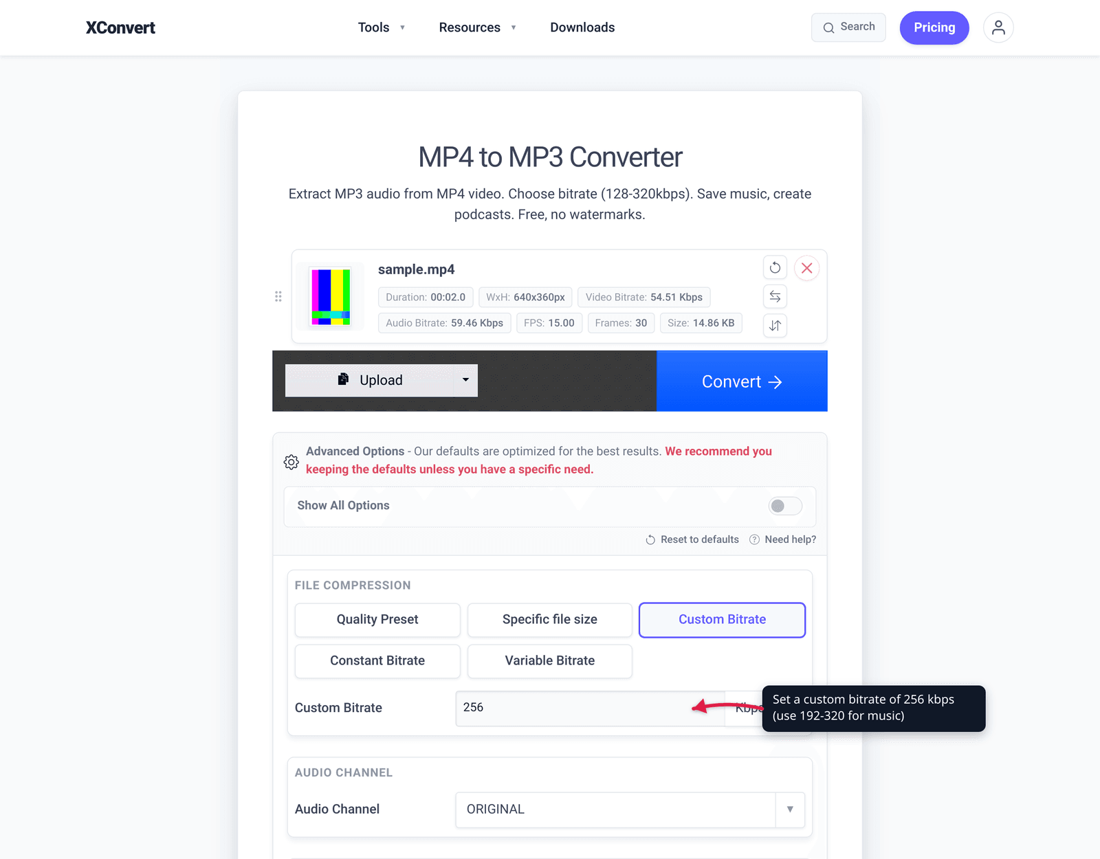 Set a custom bitrate of 256 kbps (use 192-320 for music)