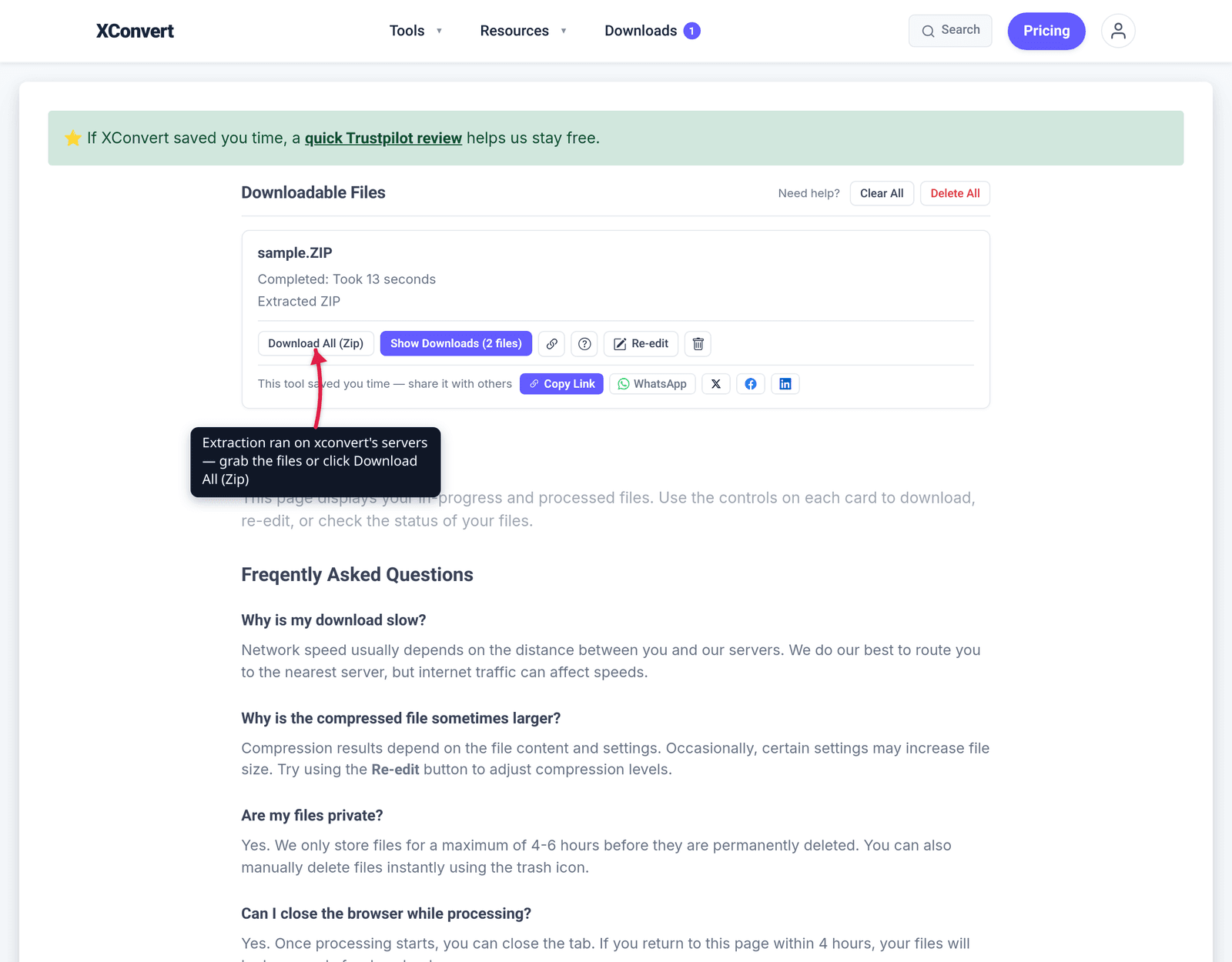 Extraction ran on xconvert's servers — grab the files or click Download All (Zip)
